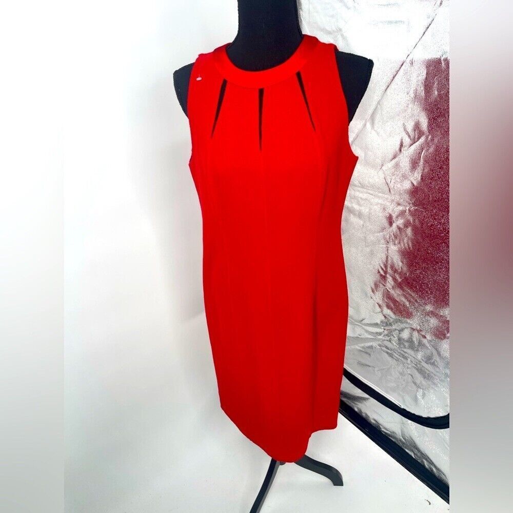 Carmen Marc Valvo Red Sleeveless Midi Sheath Dress